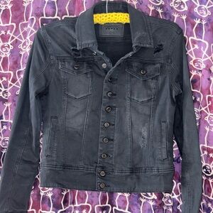 Blank NYC Black Denim Jacket with Distressed Details